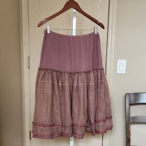 Pink Layered Sheer Mesh Ruffle Skirt with Floral Embroidery L/XL